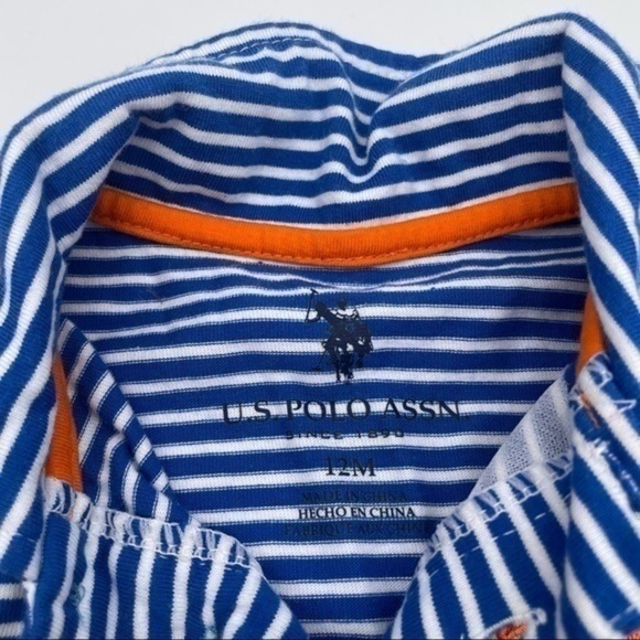 US Polo Assn 12 mo Boys Polo Shirt Blue & White Stripes Orange Short Sleeve - Picture 4 of 7